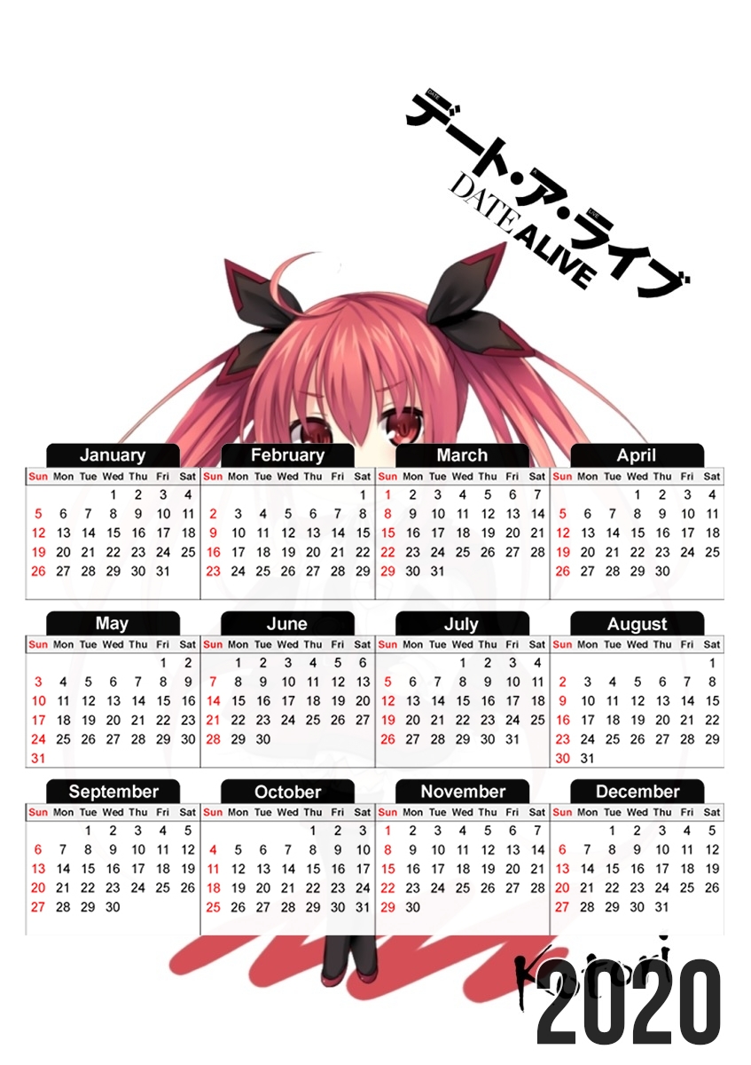  Date A Live Kotori Anime  para A3 Photo Calendar 30x43cm