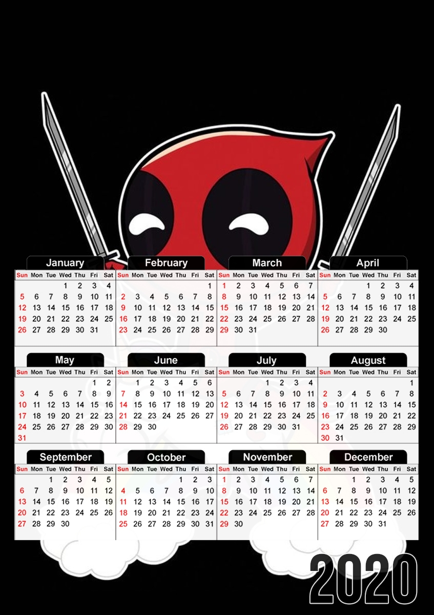  Deadpool Unicorn para A3 Photo Calendar 30x43cm