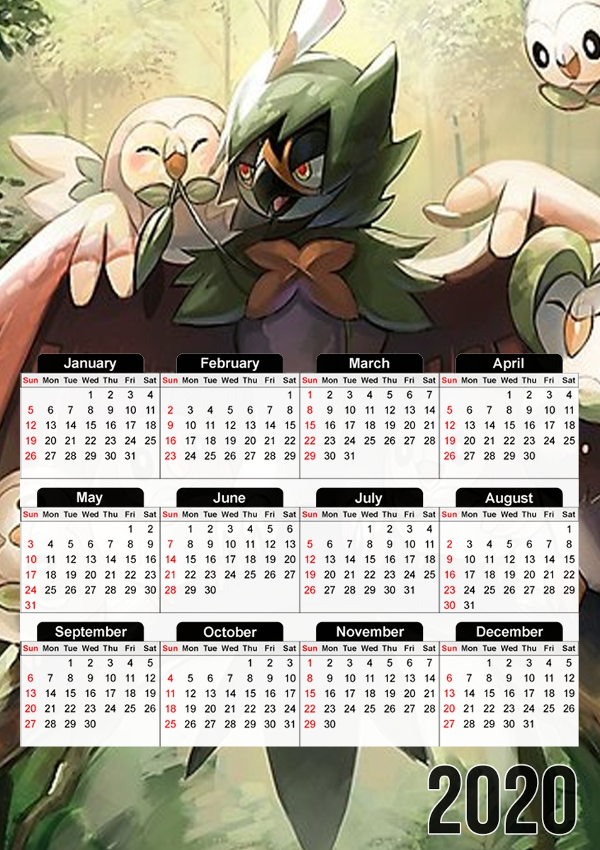  Decidueye Familia Rowlet Dartrix para A3 Photo Calendar 30x43cm