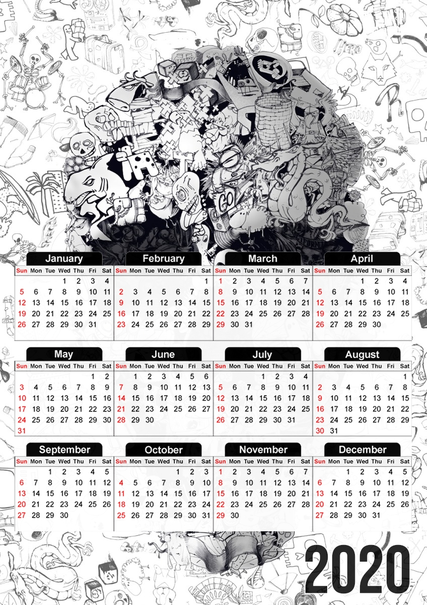  Doodle Skull para A3 Photo Calendar 30x43cm