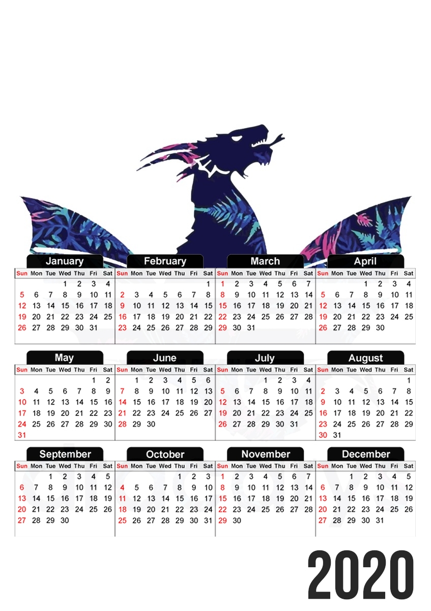  Dracarys Floral Blue para A3 Photo Calendar 30x43cm