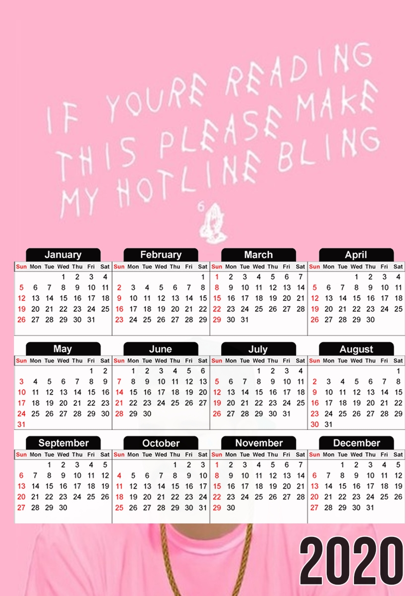  Drake Bling Bling para A3 Photo Calendar 30x43cm