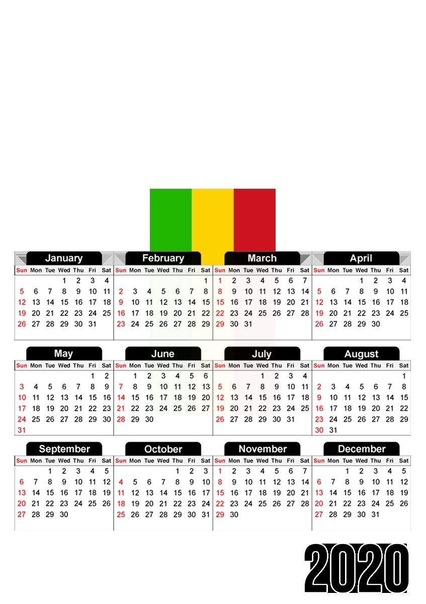  Bandera de Mali para A3 Photo Calendar 30x43cm