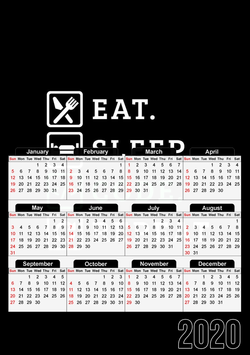  Eat Sleep Code Repeat para A3 Photo Calendar 30x43cm