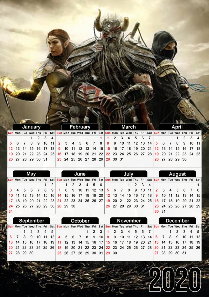  Elder Scrolls Knight para A3 Photo Calendar 30x43cm