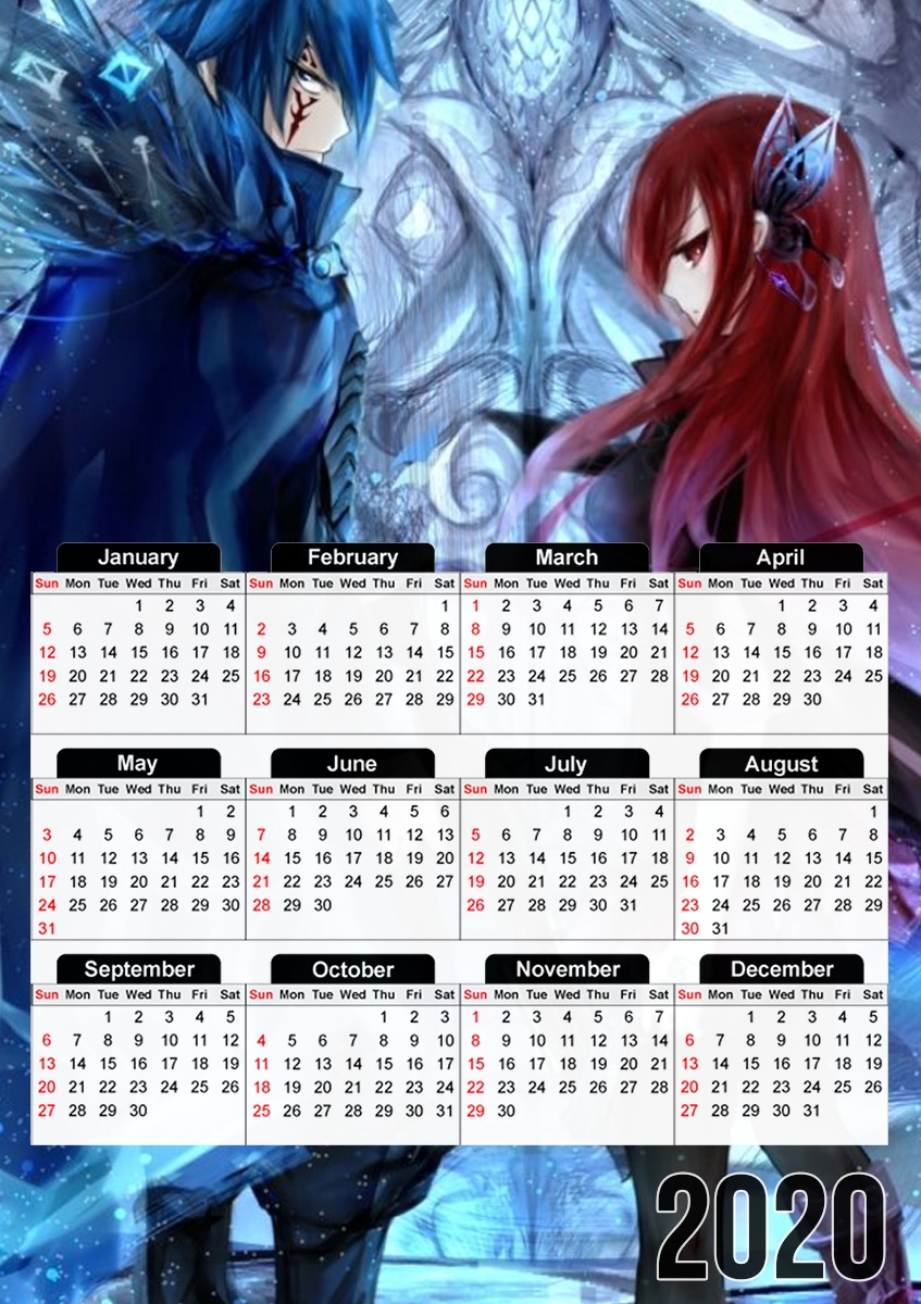  Erza x Jellal para A3 Photo Calendar 30x43cm