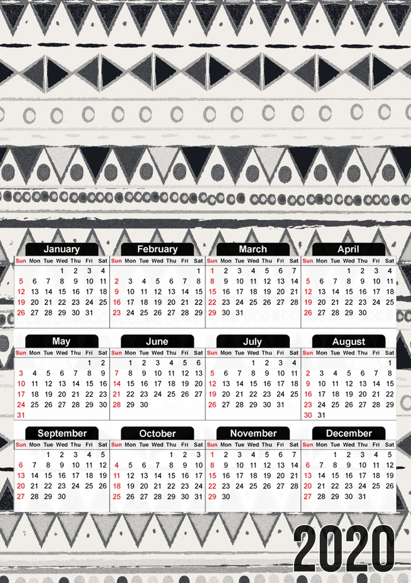  Ethnic Candy Tribal in Black and White para A3 Photo Calendar 30x43cm