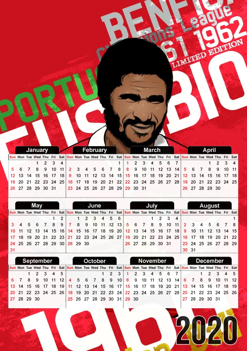  Eusebio Tribute Portugal para A3 Photo Calendar 30x43cm