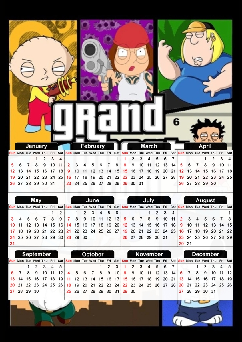  Family Guy mashup Gta 6 para A3 Photo Calendar 30x43cm
