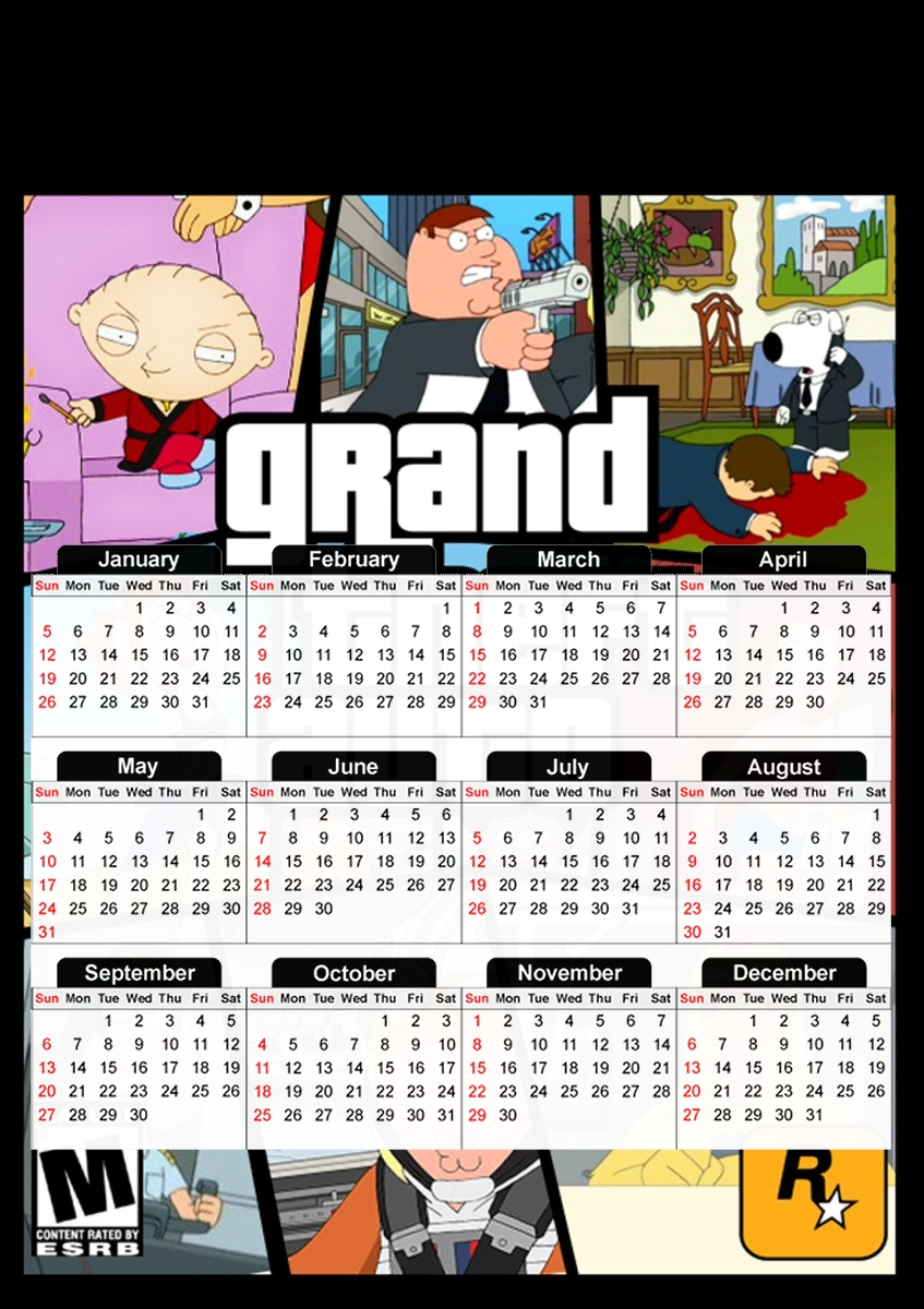  Family Guy mashup GTA para A3 Photo Calendar 30x43cm