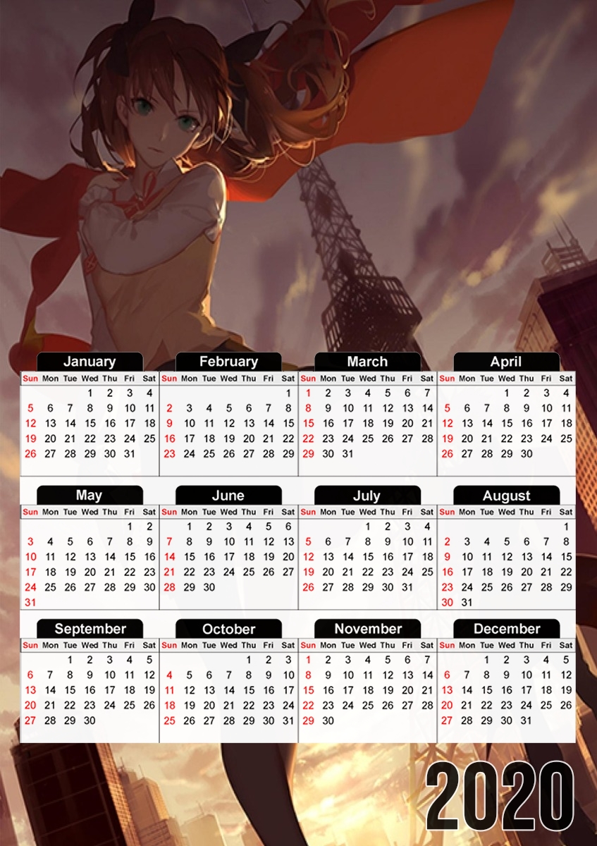  Fate Stay Night Tosaka Rin para A3 Photo Calendar 30x43cm