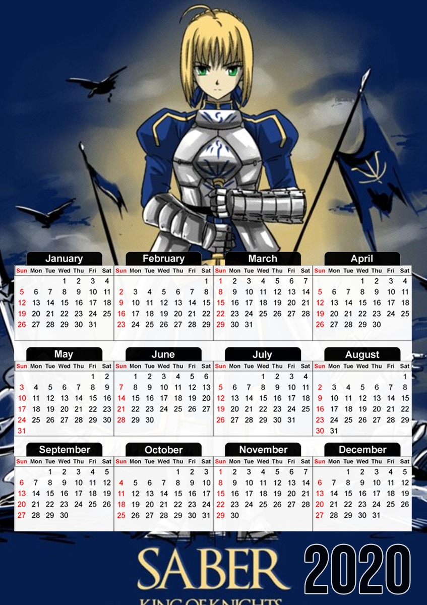  Fate Zero Fate stay Night Saber King Of Knights para A3 Photo Calendar 30x43cm