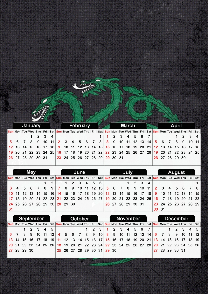  Flag Dragon House Green para A3 Photo Calendar 30x43cm