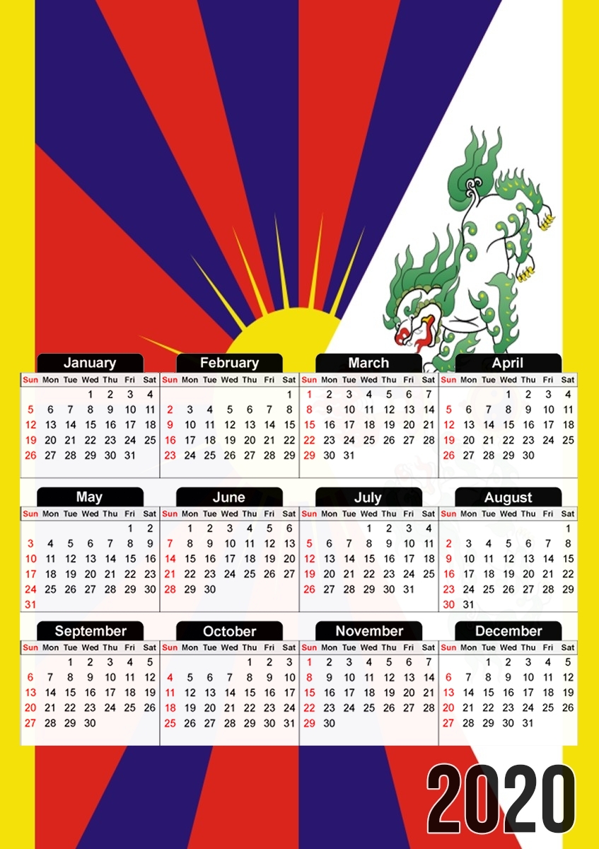  Flag Of Tibet para A3 Photo Calendar 30x43cm