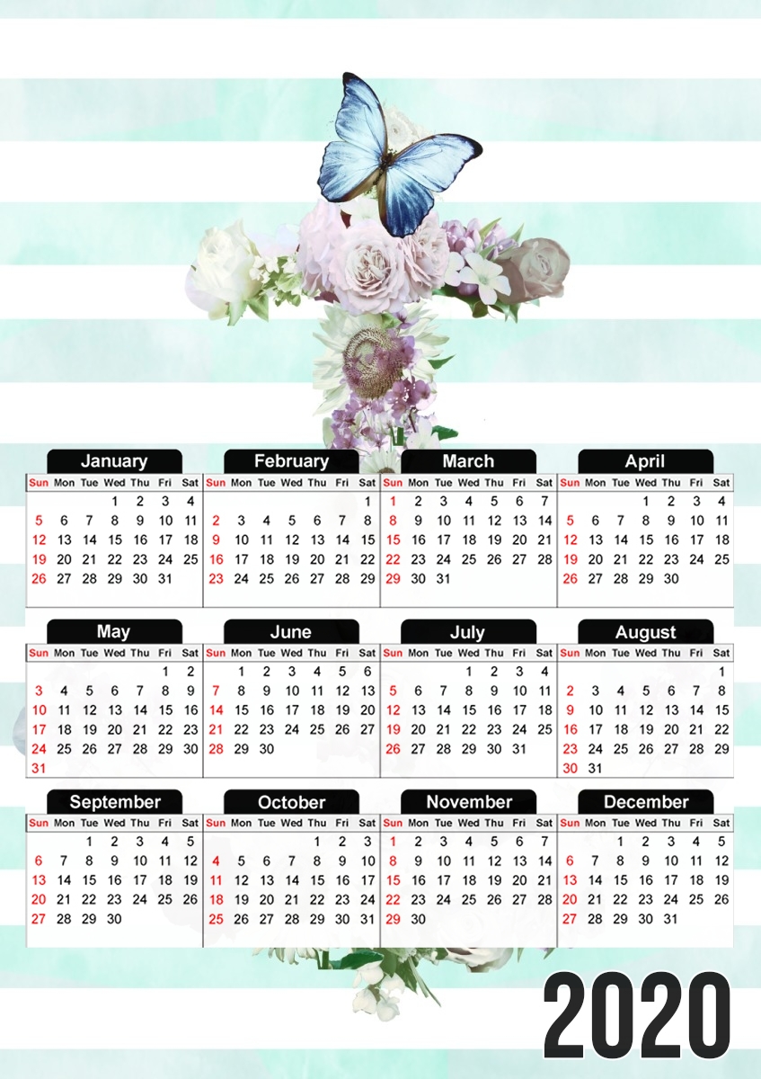  Floral Anchor in mint para A3 Photo Calendar 30x43cm