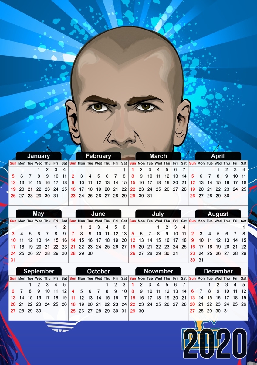  Football Legends: Zinedine Zidane France para A3 Photo Calendar 30x43cm