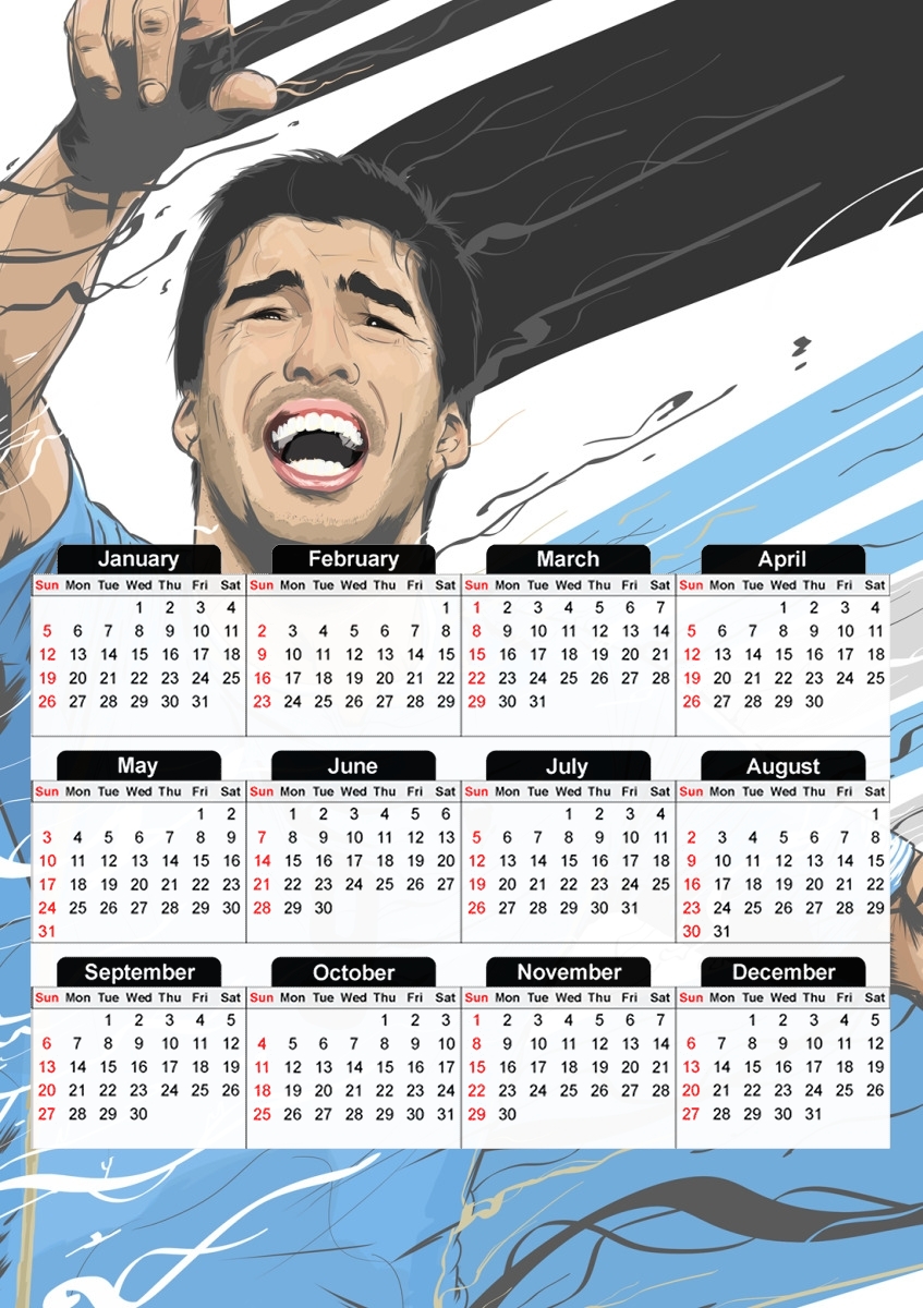  Football Stars: Luis Suarez - Uruguay para A3 Photo Calendar 30x43cm