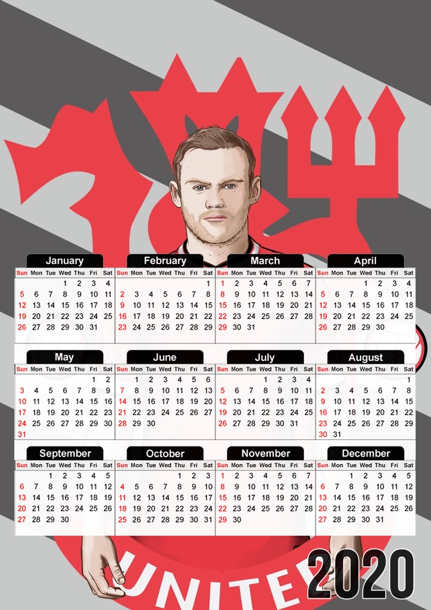  Football Stars: Red Devil Rooney ManU para A3 Photo Calendar 30x43cm