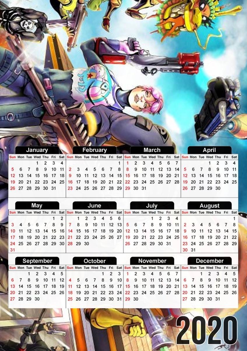  Fortnite Characters with Guns para A3 Photo Calendar 30x43cm