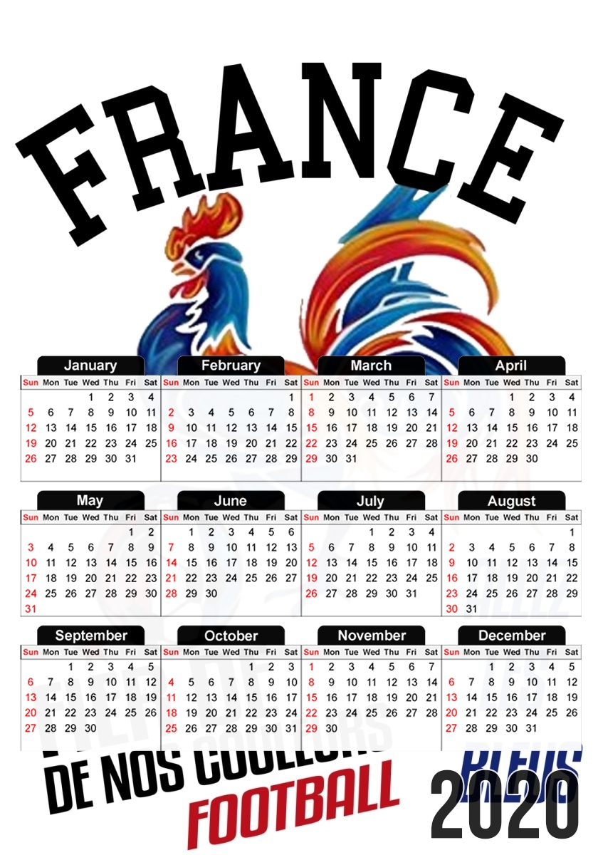  France Football Coq Sportif Fier de nos couleurs Allez les bleus para A3 Photo Calendar 30x43cm