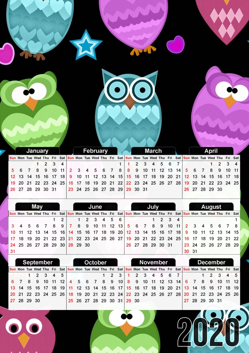  funky owls para A3 Photo Calendar 30x43cm