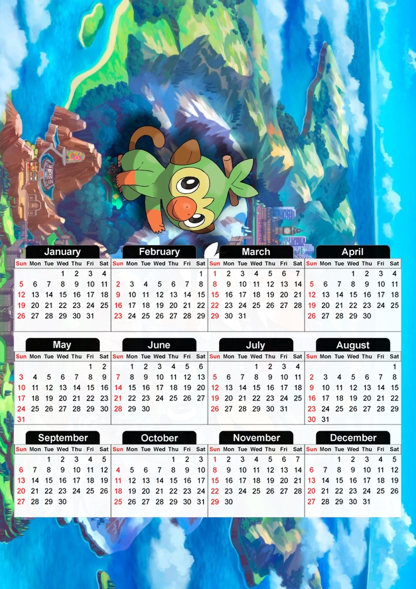  Galar Rules scorbunny Grookey Sobble para A3 Photo Calendar 30x43cm