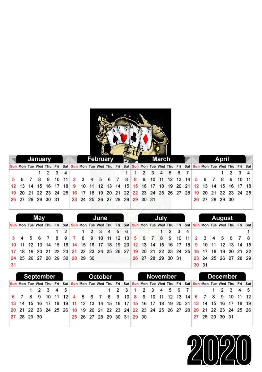  Love Gamble And Poker para A3 Photo Calendar 30x43cm