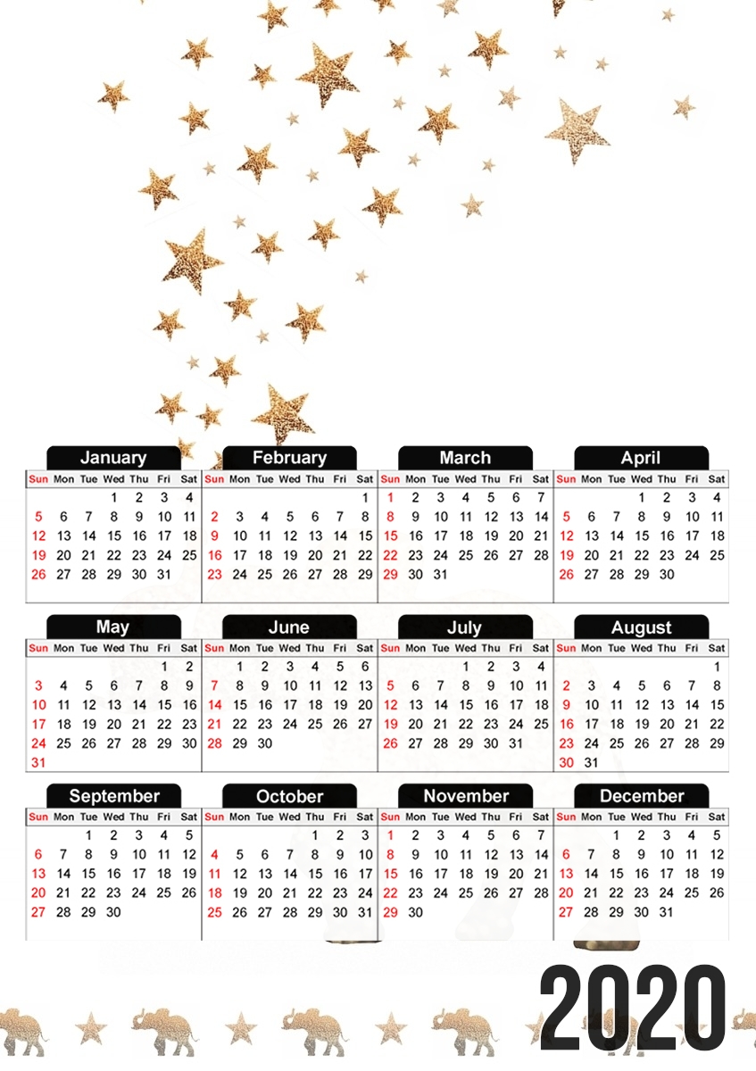  Gatsby Gold Glitter Elephant para A3 Photo Calendar 30x43cm