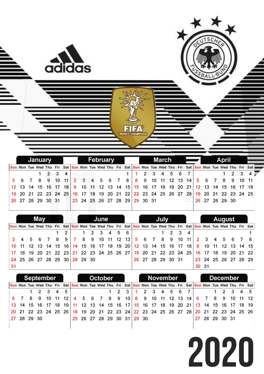  Germany World Cup Russia 2018 para A3 Photo Calendar 30x43cm