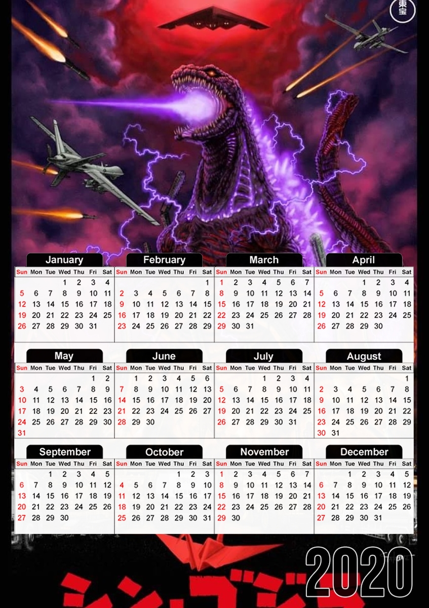  Godzilla War Machine para A3 Photo Calendar 30x43cm