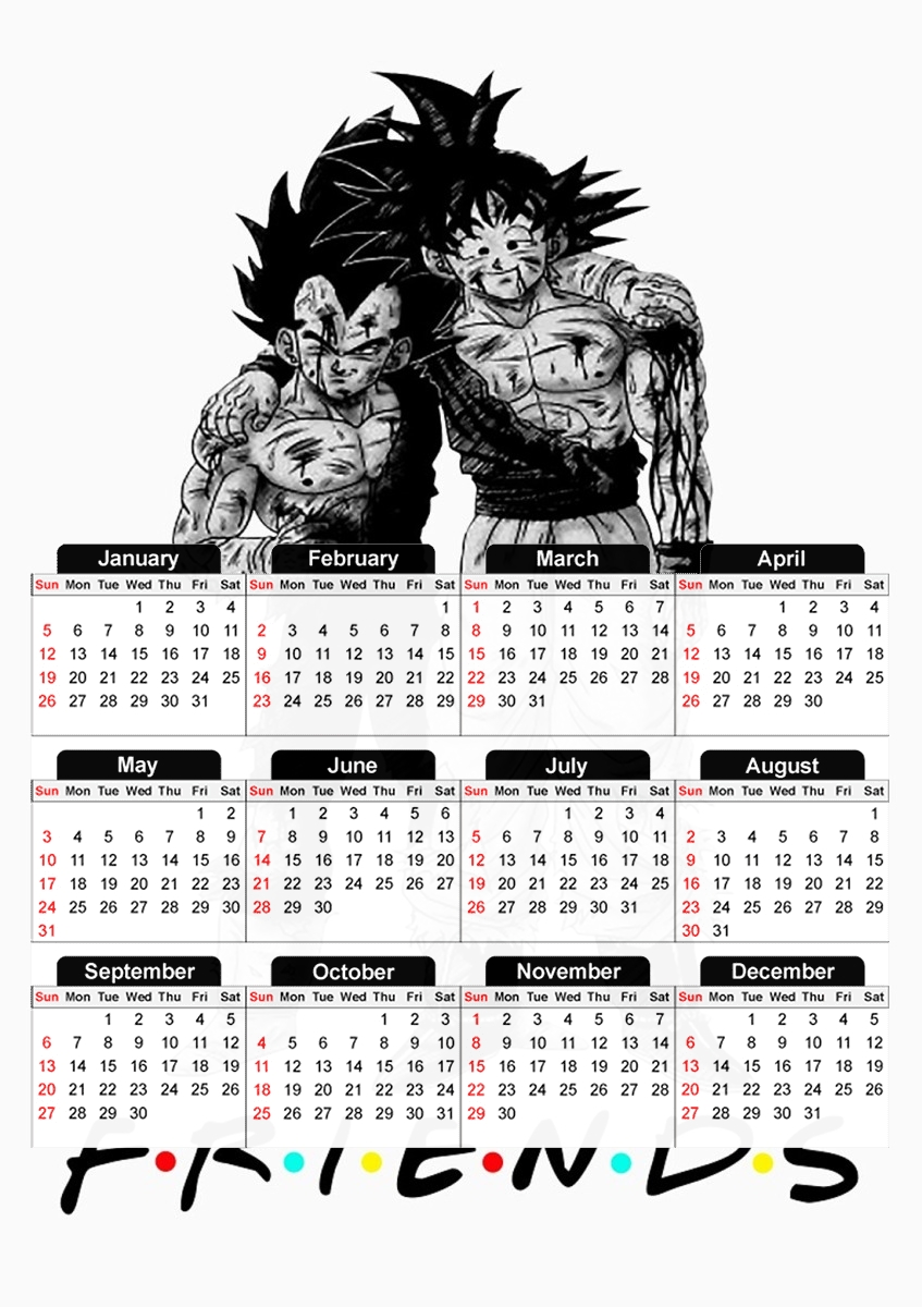  Goku X Vegeta as Friends para A3 Photo Calendar 30x43cm