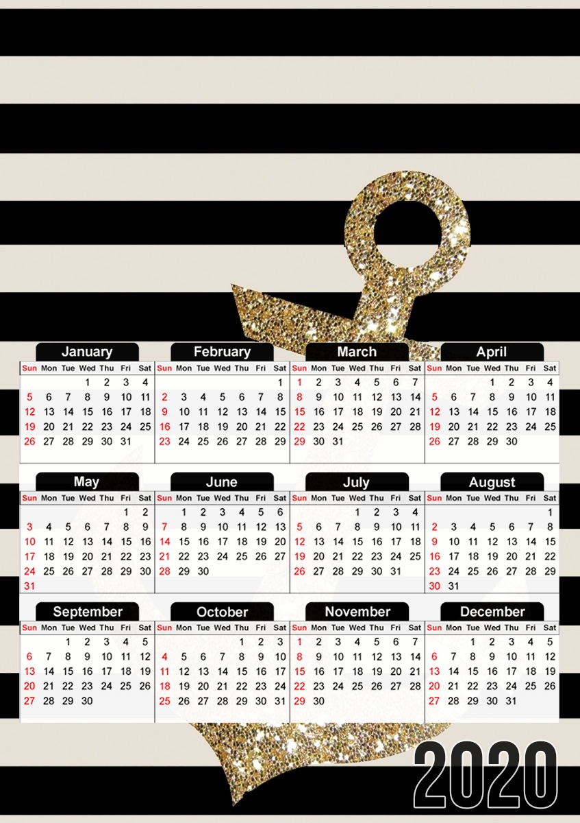  gold glitter anchor in black para A3 Photo Calendar 30x43cm