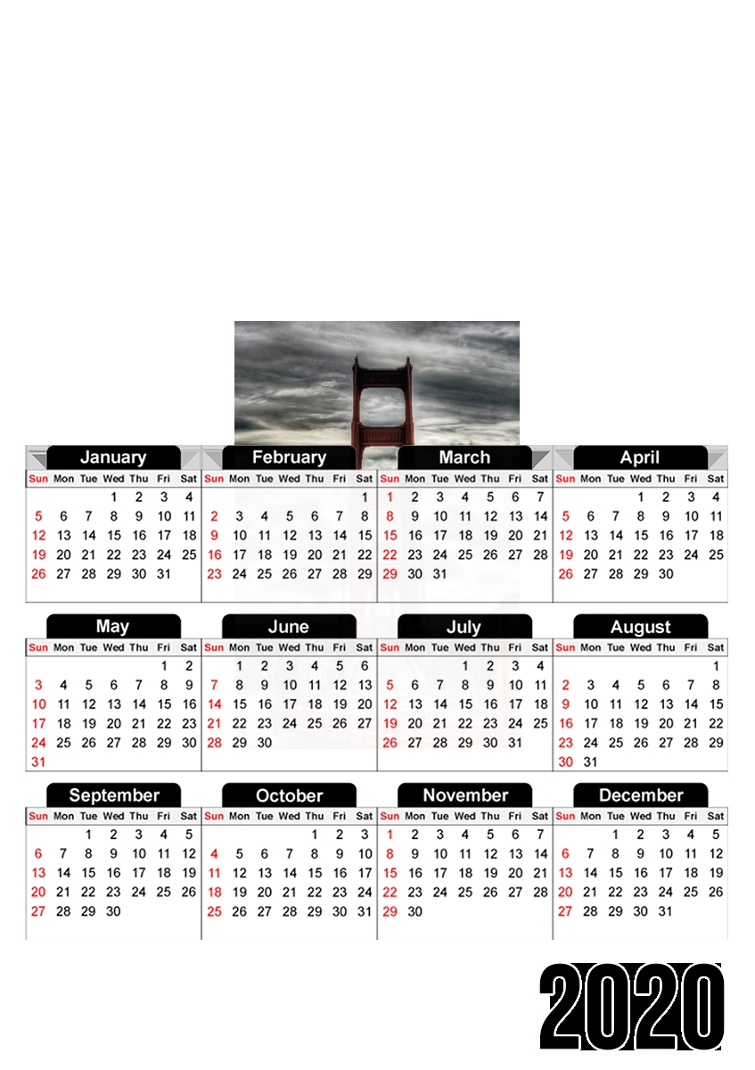  Golden Gate San Francisco para A3 Photo Calendar 30x43cm