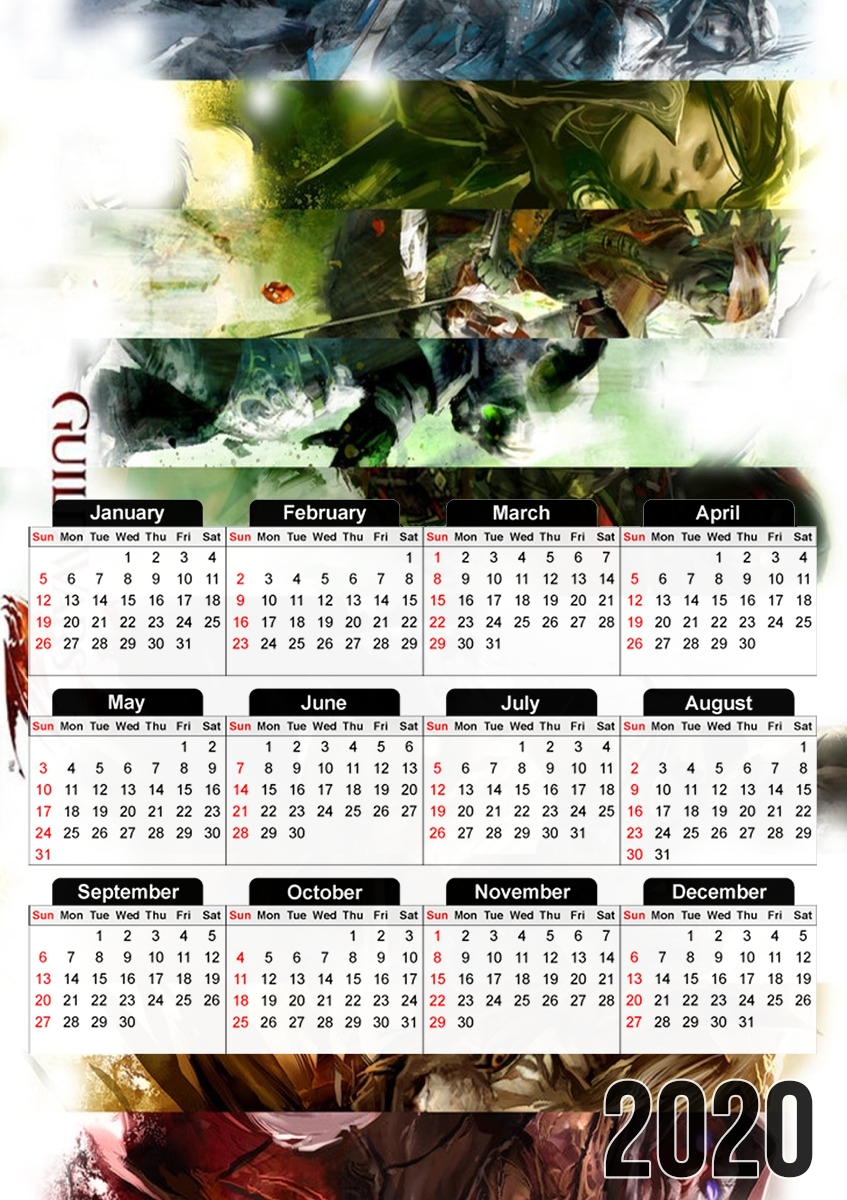  Guild Wars 2 All classes art para A3 Photo Calendar 30x43cm