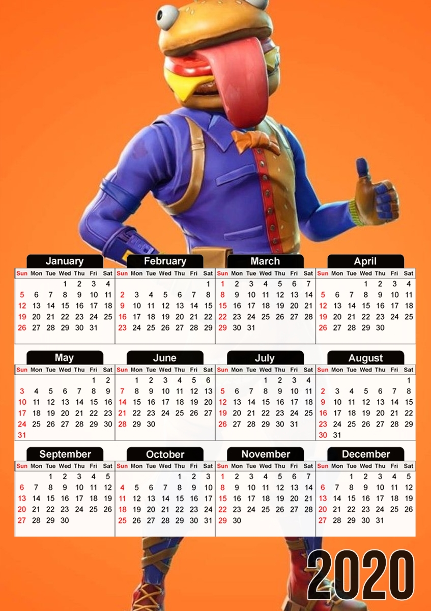  Hamburger Fortnite skins Beef Boss para A3 Photo Calendar 30x43cm