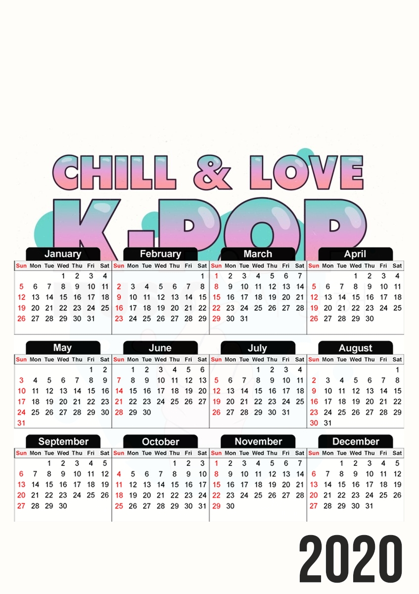  Hand Drawn Finger Heart Chill Love Music Kpop para A3 Photo Calendar 30x43cm