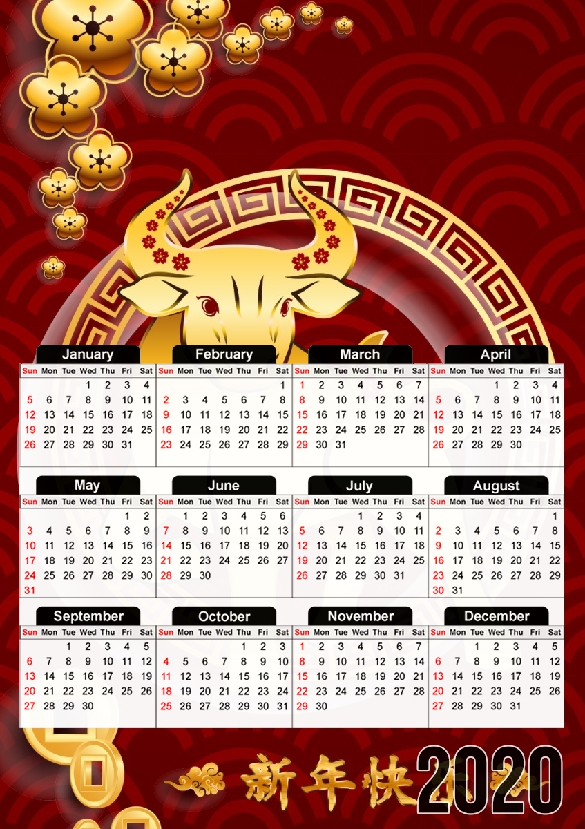  Happy The OX chinese new year  para A3 Photo Calendar 30x43cm