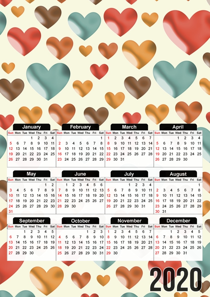  Hearts para A3 Photo Calendar 30x43cm