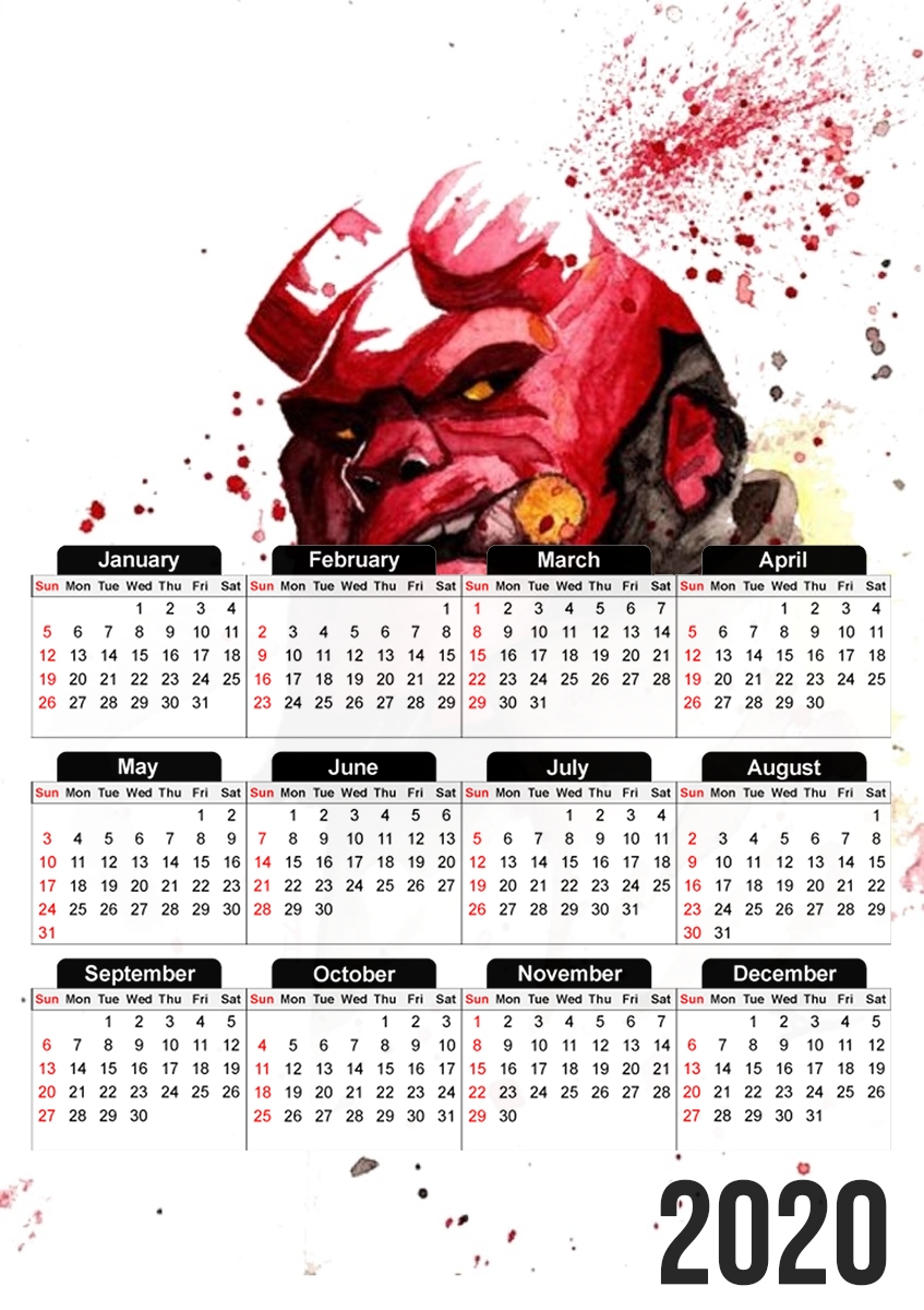  Hellboy Watercolor Art para A3 Photo Calendar 30x43cm