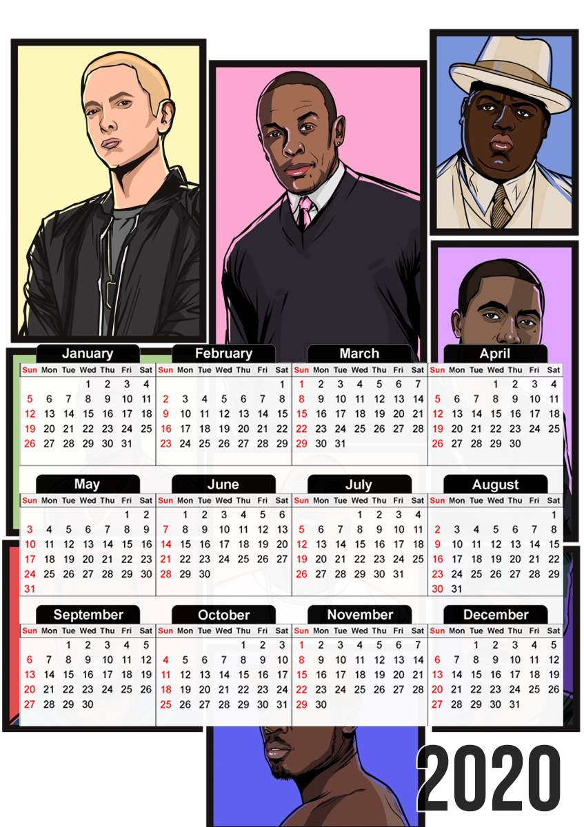  Hip Hop Legends para A3 Photo Calendar 30x43cm