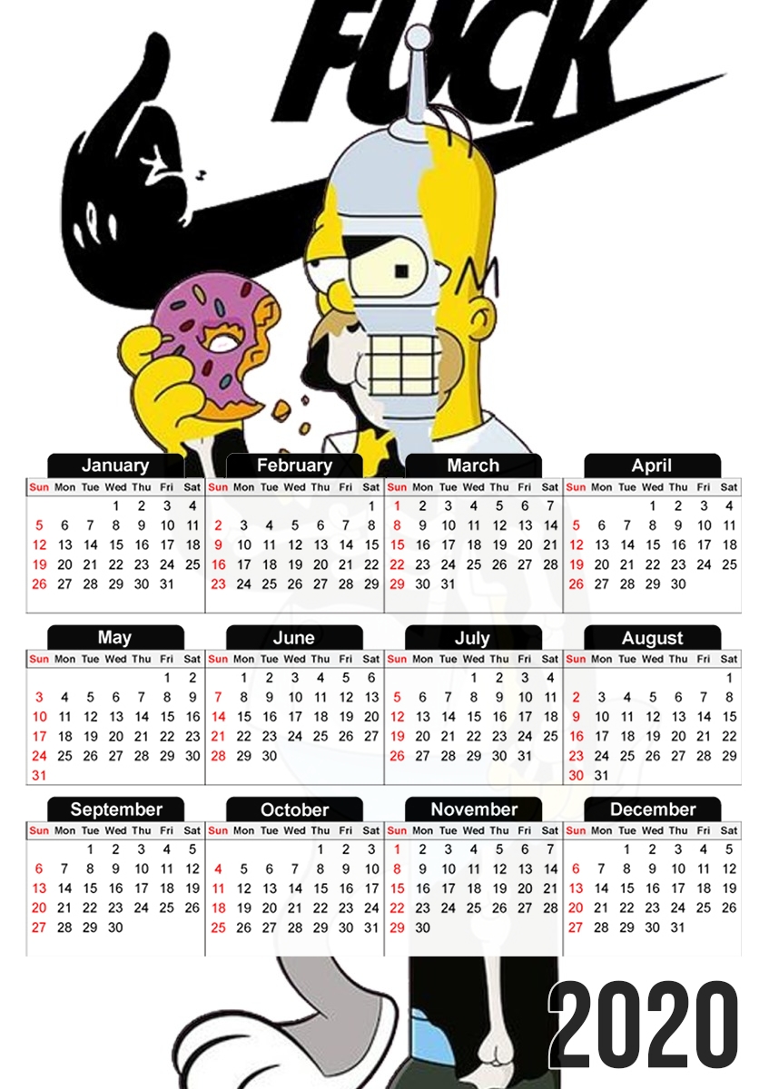  Home Simpson Parodie X Bender Bugs Bunny Zobmie donuts para A3 Photo Calendar 30x43cm