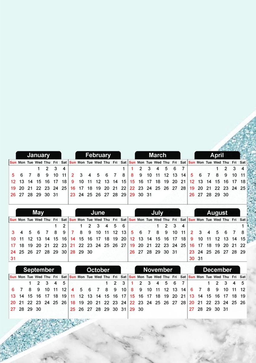  Initiale Marble and Glitter Blue para A3 Photo Calendar 30x43cm