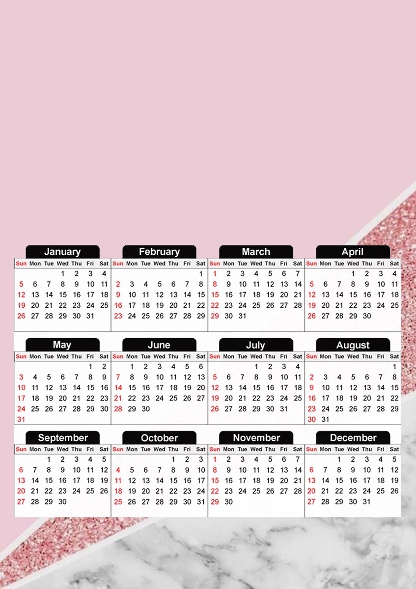  Initiale Marble and Glitter Pink para A3 Photo Calendar 30x43cm