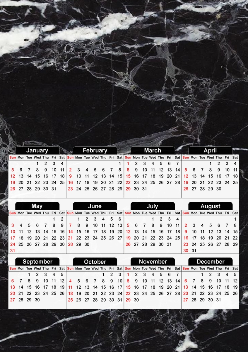  Initiale Marble Black Elegance para A3 Photo Calendar 30x43cm