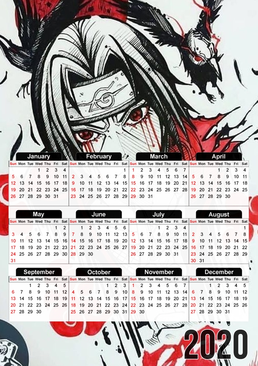  Itachi Blood Eyes Raven Akatsuki para A3 Photo Calendar 30x43cm