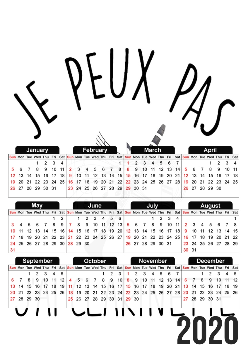  Je peux pas jai clarinette para A3 Photo Calendar 30x43cm