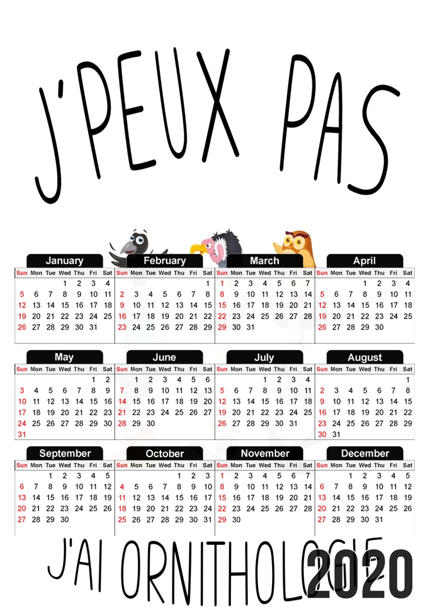  Je peux pas jai ornithologie para A3 Photo Calendar 30x43cm