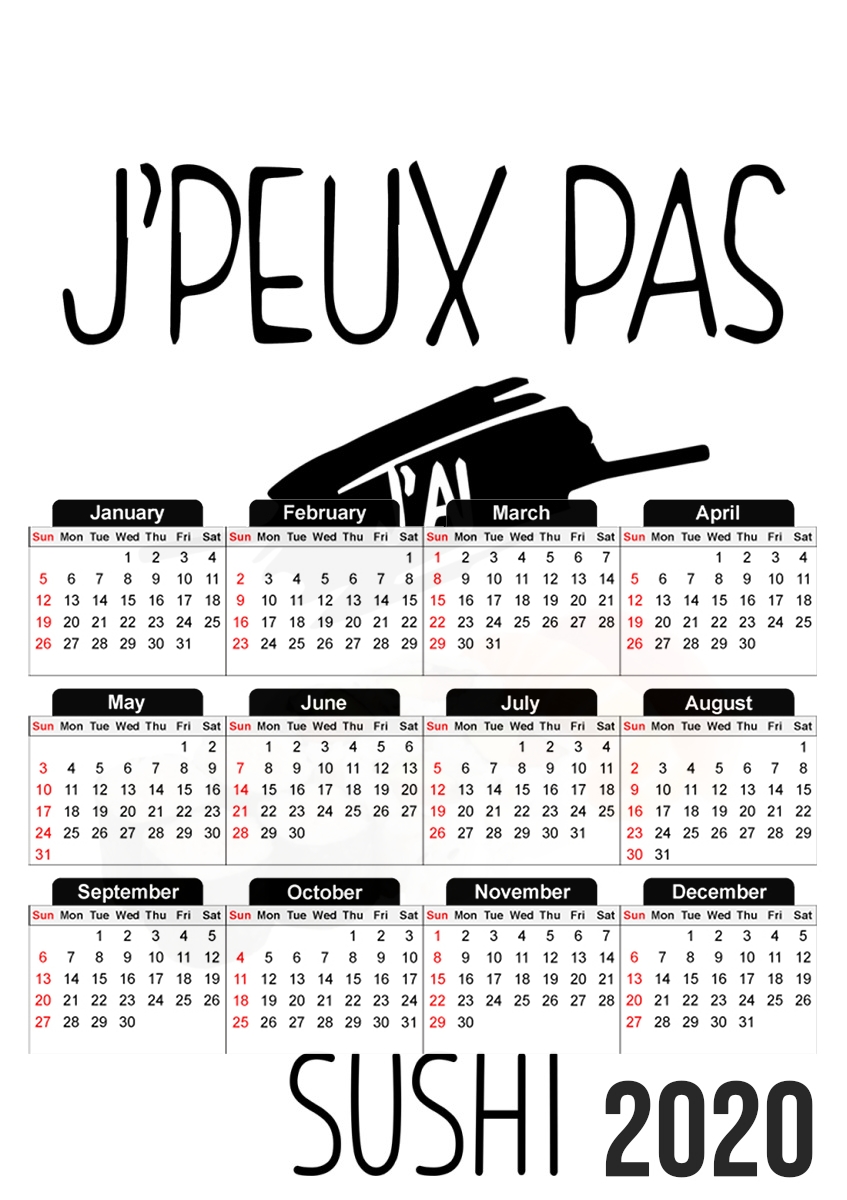  Je peux pas jai sushi para A3 Photo Calendar 30x43cm