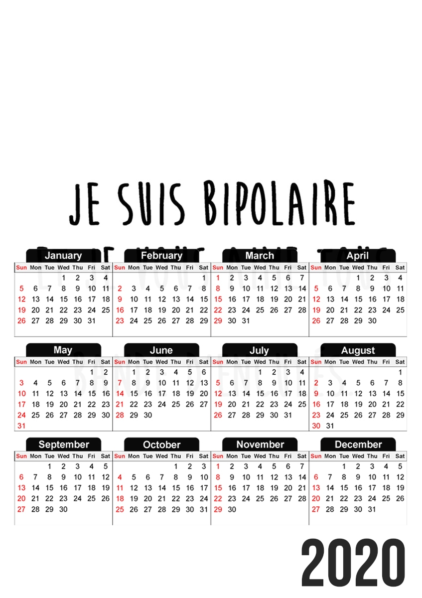  Je suis bipolaire et je vous aime tous para A3 Photo Calendar 30x43cm