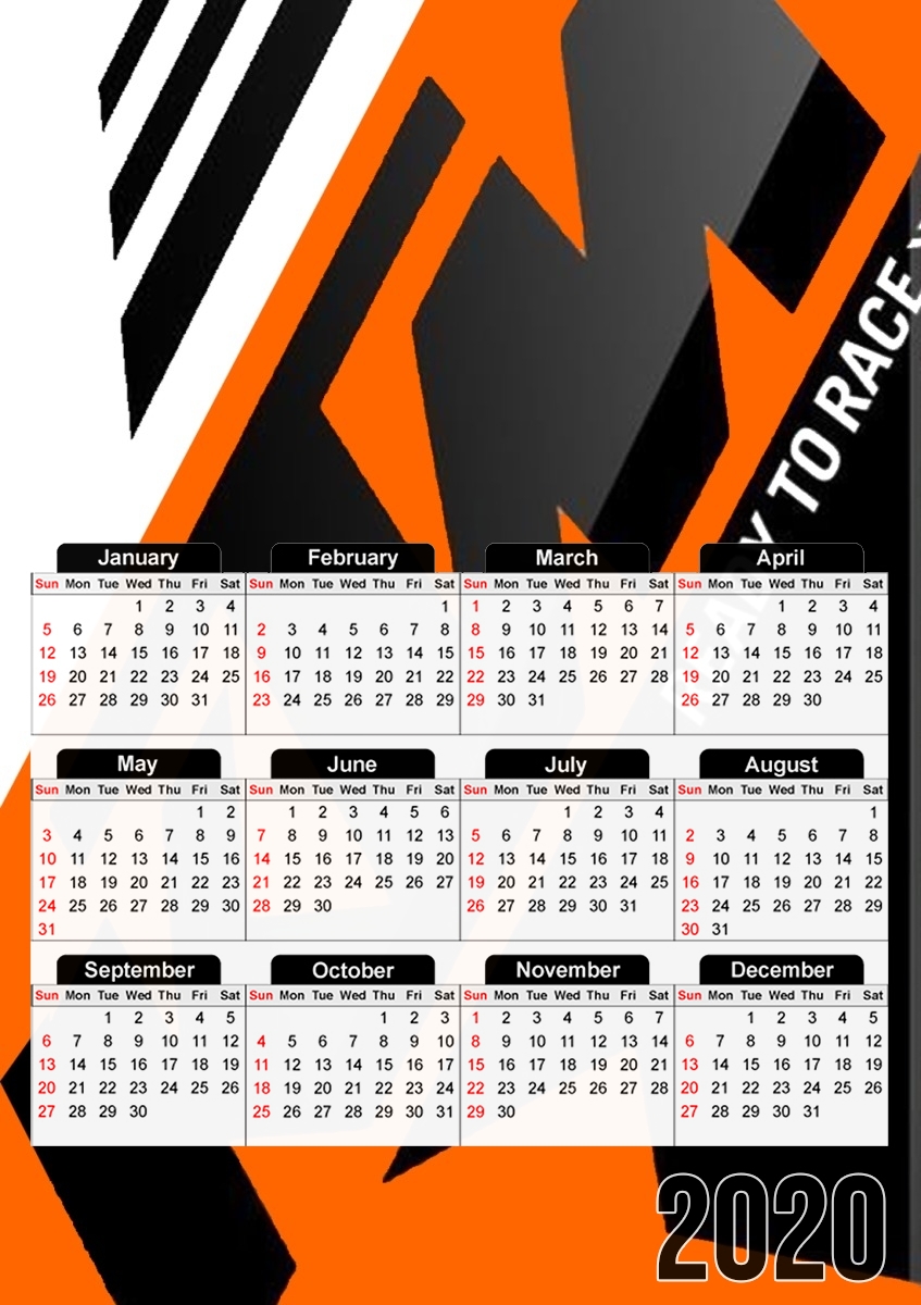  KTM Racing Orange And Black para A3 Photo Calendar 30x43cm